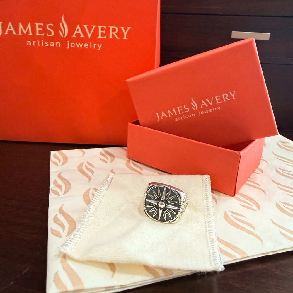 James Avery Black and Silver Compass Ring